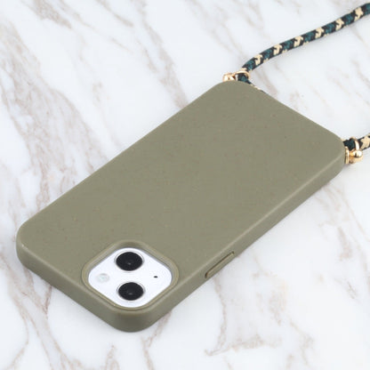 Wheat Straw Material + TPU Shockproof Case with Neck Lanyard, For iPhone 13 mini, For iPhone 13, For iPhone 13 Pro