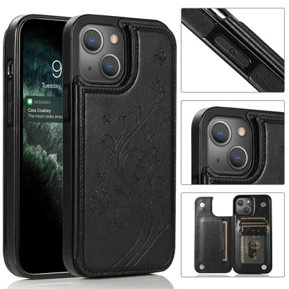 Butterflies Flowers Double Buckle PU + TPU Protective Case with Holder & Card Slots & Photo Frame, For iPhone 13 Pro, For iPhone 13 Pro Max