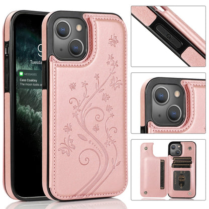 Butterflies Flowers Double Buckle PU + TPU Protective Case with Holder & Card Slots & Photo Frame, For iPhone 13 Pro, For iPhone 13 Pro Max