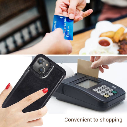 Double Buckle Shockproof PU Protective Case with Card Slots & Holder, For iPhone 13, For  iPhone 13 Mini, For iPhone 13 Pro