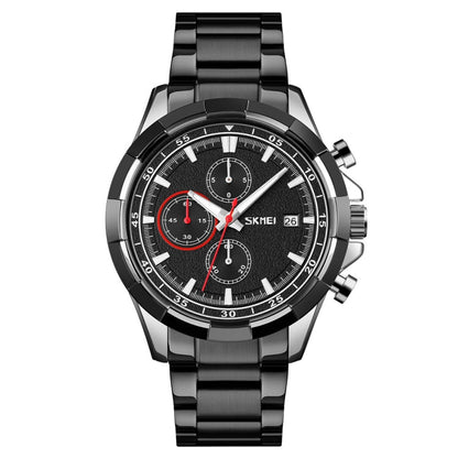 SKMEI 9192 Men Calendar Timing Stainless Steel Belt Luminous Quartz Watch