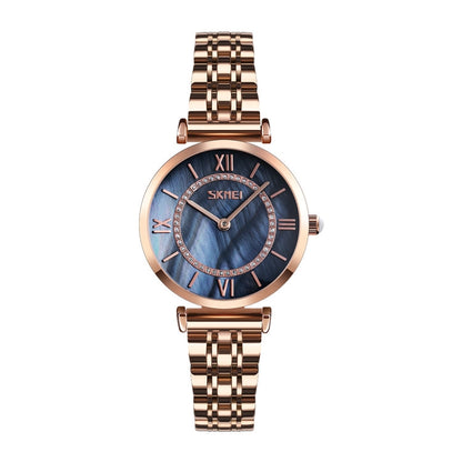 SKMEI 9198 Simple Roman Numeral Dial Metal Belt Quartz Watch for Couples