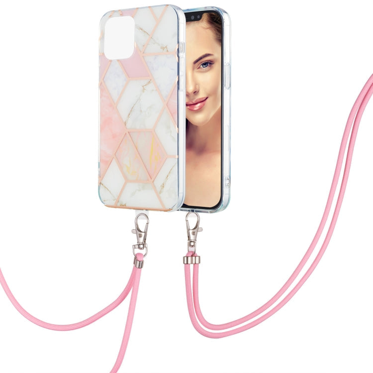 Electroplating Splicing Marble Pattern Dual-side IMD TPU Shockproof Case with Neck Lanyard, For iPhone 13 mini, For iPhone 13, For iPhone 13 Pro, For iPhone 13 Pro Max