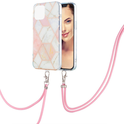 Electroplating Splicing Marble Pattern Dual-side IMD TPU Shockproof Case with Neck Lanyard, For iPhone 13 mini, For iPhone 13, For iPhone 13 Pro, For iPhone 13 Pro Max