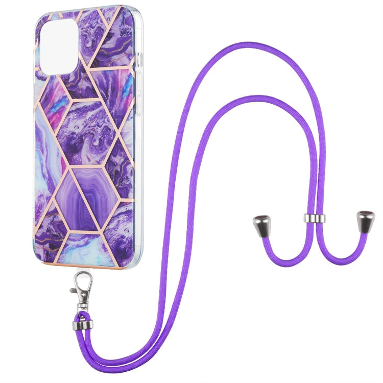 Electroplating Splicing Marble Pattern Dual-side IMD TPU Shockproof Case with Neck Lanyard, For iPhone 13 mini, For iPhone 13, For iPhone 13 Pro, For iPhone 13 Pro Max