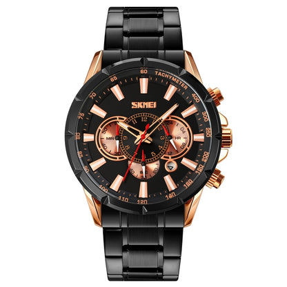 SKMEI 9241 Men Calendar Stopwatch Stainless Steel Strap Quartz Watch