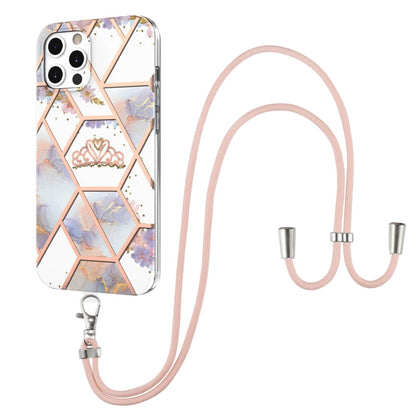 Electroplating Splicing Marble Flower Pattern TPU Shockproof Case with Lanyard, For iPhone 12 Pro Max, For iPhone 11, For iPhone 11 Pro, For iPhone 11 Pro Max, For iPhone XS / X, For iPhone XR