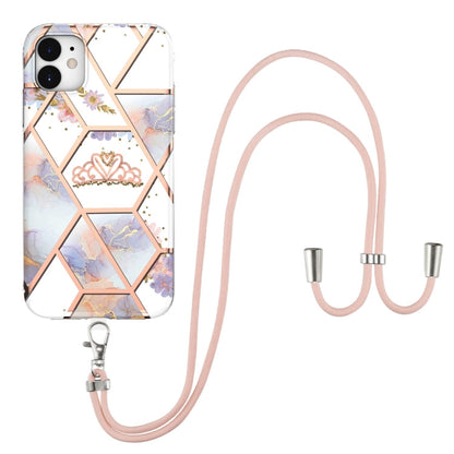 Electroplating Splicing Marble Flower Pattern TPU Shockproof Case with Lanyard, For iPhone 12 Pro Max, For iPhone 11, For iPhone 11 Pro, For iPhone 11 Pro Max, For iPhone XS / X, For iPhone XR