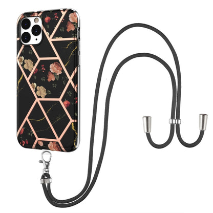 Electroplating Splicing Marble Flower Pattern TPU Shockproof Case with Lanyard, For iPhone 12 Pro Max, For iPhone 11, For iPhone 11 Pro, For iPhone 11 Pro Max, For iPhone XS / X, For iPhone XR