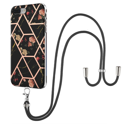 Electroplating Splicing Marble Flower Pattern TPU Shockproof Case with Lanyard, For iPhone XS Max, For iPhone 8 Plus / 7 Plus, For iPhone SE 2022 / SE 2020 / 8 / 7
