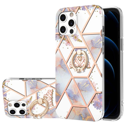 Electroplating Splicing Marble Flower Pattern TPU Shockproof Case with Rhinestone Ring Holder, For iPhone 12 Pro Max, For iPhone 11, For iPhone 11 Pro, For iPhone 11 Pro Max, For iPhone X / XS, For iPhone XR