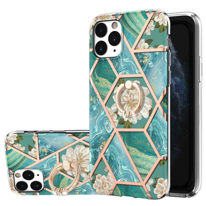Electroplating Splicing Marble Flower Pattern TPU Shockproof Case with Rhinestone Ring Holder, For iPhone 12 Pro Max, For iPhone 11, For iPhone 11 Pro, For iPhone 11 Pro Max, For iPhone X / XS, For iPhone XR