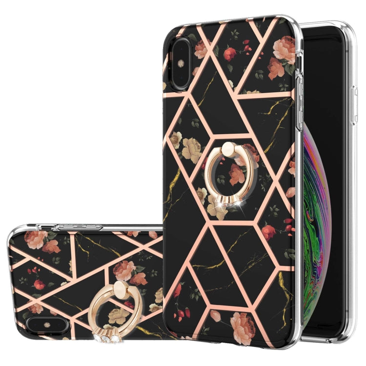 Electroplating Splicing Marble Flower Pattern TPU Shockproof Case with Rhinestone Ring Holder, For iPhone 12 Pro Max, For iPhone 11, For iPhone 11 Pro, For iPhone 11 Pro Max, For iPhone X / XS, For iPhone XR