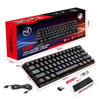 HXSJ L800 61 Keys Bluetooth 5.0 / 2.4G Wireless / Type-C Wired Three Modes Blue Shaft Mechanical Keyboard
