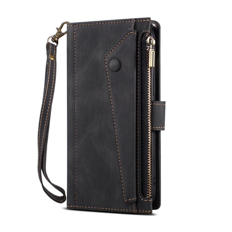 Retro Frosted Horizontal Flip Leather Case with Holder & Card Slot & Wallet & Zipper Pocket & Lanyard, For iPhone 13 Pro Max, For iPhone 13 Pro, For iPhone 13, For iPhone 13 mini, For iPhone 12 Pro Max, For iPhone 12 Pro
