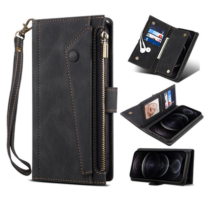 Retro Frosted Horizontal Flip Leather Case with Holder & Card Slot & Wallet & Zipper Pocket & Lanyard, For iPhone 13 Pro Max, For iPhone 13 Pro, For iPhone 13, For iPhone 13 mini, For iPhone 12 Pro Max, For iPhone 12 Pro