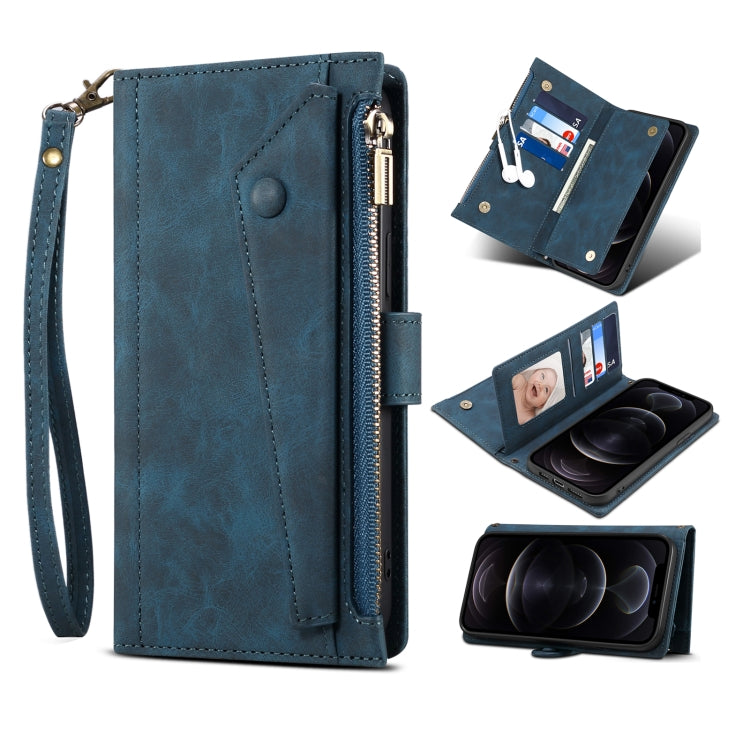 Retro Frosted Horizontal Flip Leather Case with Holder & Card Slot & Wallet & Zipper Pocket & Lanyard, For iPhone 12, For iPhone 12 mini, For iPhone 11 Pro Max, For iPhone 11 Pro, For iPhone X & XS, For iPhone XR