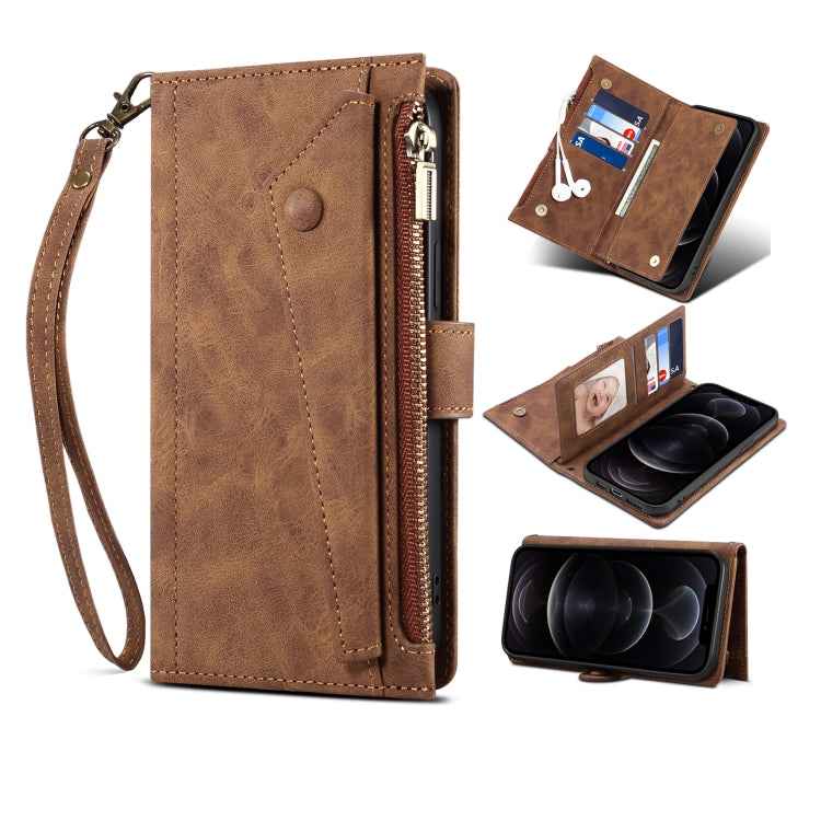 Retro Frosted Horizontal Flip Leather Case with Holder & Card Slot & Wallet & Zipper Pocket & Lanyard, For iPhone 12, For iPhone 12 mini, For iPhone 11 Pro Max, For iPhone 11 Pro, For iPhone X & XS, For iPhone XR