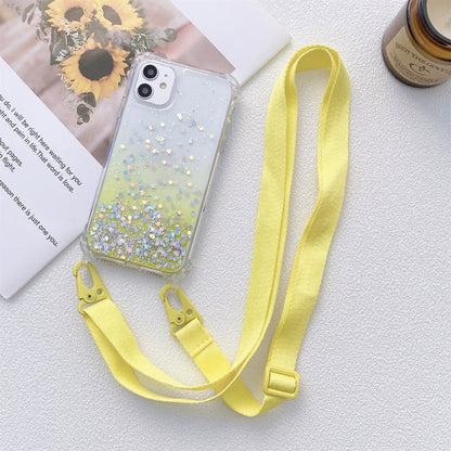 Gradient Glitter Powder Epoxy TPU Thickened Acrylic Shockproof Case with Wide Neck Lanyard, For iPhone 11, For iPhone 11 Pro, For iPhone 11 Pro Max