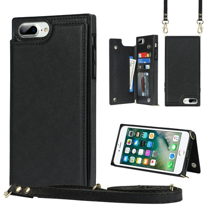 Cross-body Square Double Buckle Flip Card Bag TPU+PU Case with Card Slots & Wallet & Photo & Strap, For iPhone 8 Plus / 7 Plus, For iPhone SE 2022 / SE 2020 / 8 / 7, For iPhone 11, For iPhone 11 Pro