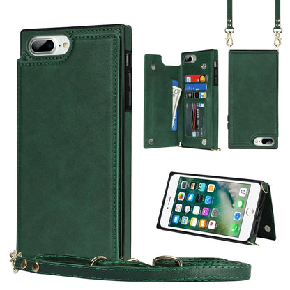 Cross-body Square Double Buckle Flip Card Bag TPU+PU Case with Card Slots & Wallet & Photo & Strap, For iPhone 8 Plus / 7 Plus, For iPhone SE 2022 / SE 2020 / 8 / 7, For iPhone 11, For iPhone 11 Pro