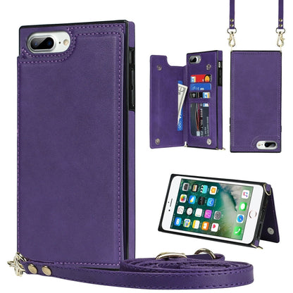Cross-body Square Double Buckle Flip Card Bag TPU+PU Case with Card Slots & Wallet & Photo & Strap, For iPhone 8 Plus / 7 Plus, For iPhone SE 2022 / SE 2020 / 8 / 7, For iPhone 11, For iPhone 11 Pro