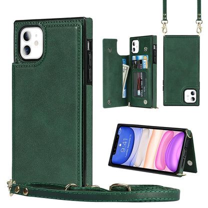 Cross-body Square Double Buckle Flip Card Bag TPU+PU Case with Card Slots & Wallet & Photo & Strap, For iPhone 8 Plus / 7 Plus, For iPhone SE 2022 / SE 2020 / 8 / 7, For iPhone 11, For iPhone 11 Pro