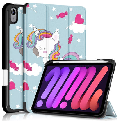 Painted Pattern TPU Horizontal Flip Leather Case with Three-folding Holder & Pen Slot & Sleep / Wake-up Function, For iPad mini 2024 / mini 6