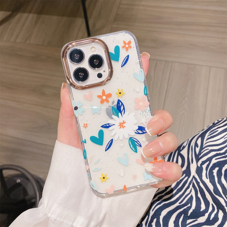 Glitter Powder Electroplating Flower Shockproof Phone Case, For iPhone 13, For iPhone 13 Pro, For iPhone 13 Pro Max