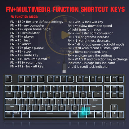 HXSJ L600 87 Keys USB-C / Type-C Wired Red Shaft Mechanical Keyboard with Cool Backlight