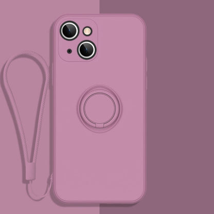 All-inclusive Liquid Silicone Phone Protective Case with Ring Holder & Lanyard, For iPhone 13 mini