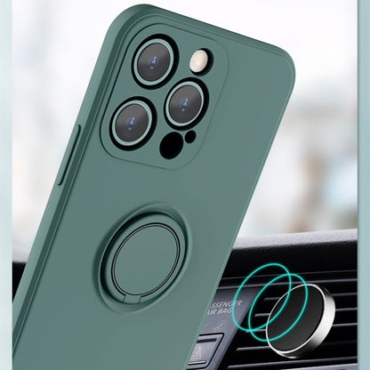 All-inclusive Liquid Silicone Phone Protective Case with Ring Holder & Lanyard, For iPhone 13 mini