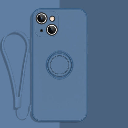 All-inclusive Liquid Silicone Phone Protective Case with Ring Holder & Lanyard, For iPhone 13