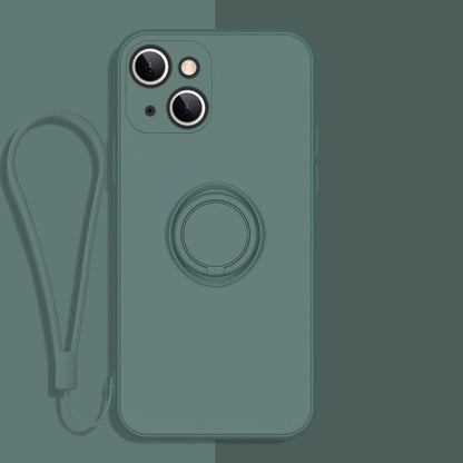 All-inclusive Liquid Silicone Phone Protective Case with Ring Holder & Lanyard, For iPhone 13