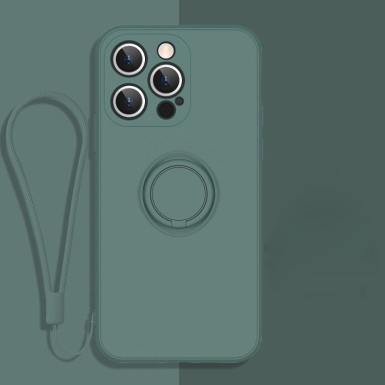 All-inclusive Liquid Silicone Phone Protective Case with Ring Holder & Lanyard, For iPhone 13 Pro