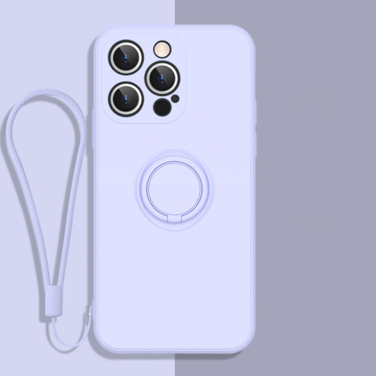 All-inclusive Liquid Silicone Phone Protective Case with Ring Holder & Lanyard, For iPhone 13 Pro
