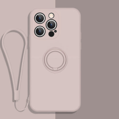 All-inclusive Liquid Silicone Phone Protective Case with Ring Holder & Lanyard, For iPhone 13 Pro