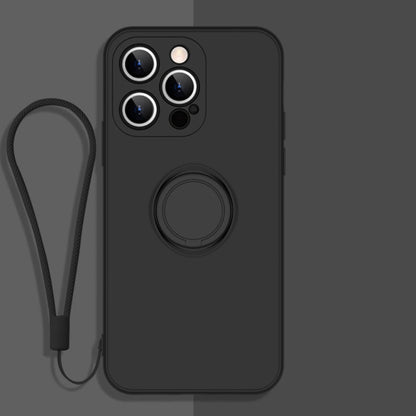 All-inclusive Liquid Silicone Phone Protective Case with Ring Holder & Lanyard, For iPhone 13 Pro
