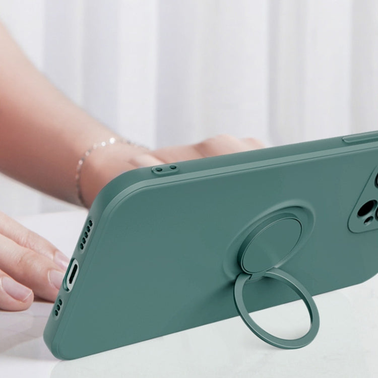 All-inclusive Liquid Silicone Phone Protective Case with Ring Holder & Lanyard, For iPhone 13 Pro