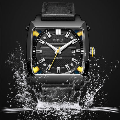 BAOGELA 6763G Square Dial Leather Strap Clock Calendar Mechanical Watch For Men