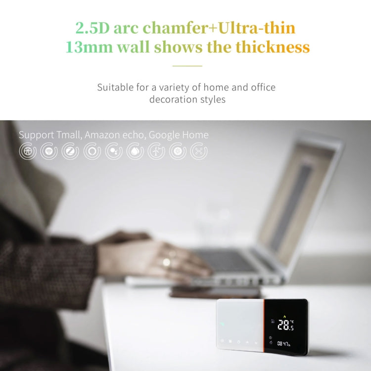 BHT-005-GCLW 220V AC 3A Smart Home Heating Thermostat for EU Box, Control Boiler Heating with Only Internal Sensor & WIFI Connection, BHT-005-GCLW