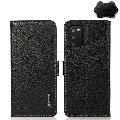 KHAZNEH Side-Magnetic Litchi Genuine Leather RFID Phone Case, For Samsung Galaxy A02s EU Version, For Samsung Galaxy A02s Global Version, For Samsung Galaxy A03s 166mm Version, For Samsung Galaxy A12 5G, For Samsung Galaxy A22 4G                       ...