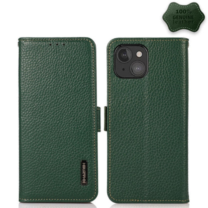 KHAZNEH Side-Magnetic Litchi Genuine Leather RFID Case, For iPhone 13 mini, For iPhone 13, For iPhone 13 Pro, For iPhone 13 Pro Max, For iPhone 12 mini, For iPhone 12 / 12 Pro
