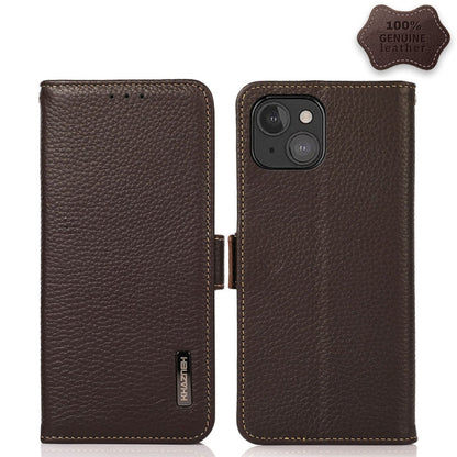 KHAZNEH Side-Magnetic Litchi Genuine Leather RFID Case, For iPhone 13 mini, For iPhone 13, For iPhone 13 Pro, For iPhone 13 Pro Max, For iPhone 12 mini, For iPhone 12 / 12 Pro