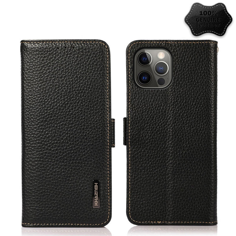 KHAZNEH Side-Magnetic Litchi Genuine Leather RFID Case, For iPhone 12 Pro Max, For iPhone 11, For iPhone 11 Pro, For iPhone 11 Pro Max