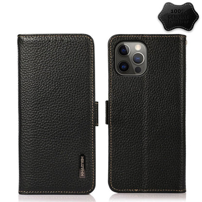 KHAZNEH Side-Magnetic Litchi Genuine Leather RFID Case, For iPhone 12 Pro Max, For iPhone 11, For iPhone 11 Pro, For iPhone 11 Pro Max