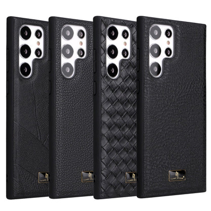 Fierre Shann Leather Texture Phone Back Cover Case, For Samsung Galaxy S22 Ultra 5G