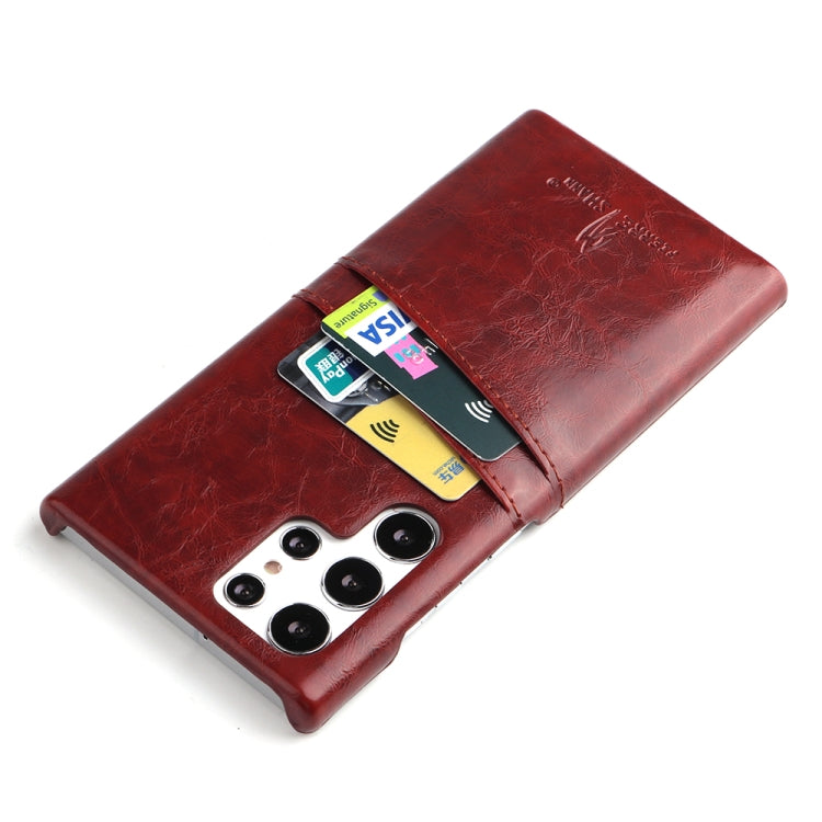 Fierre Shann Retro Oil Wax Texture PU Leather Phone Case with Card Slots, For Samsung Galaxy S22 Ultra 5G, For Samsung Galaxy S22+ 5G, For Samsung Galaxy S22 5G