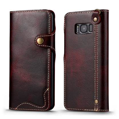 Denior Oil Wax Cowhide Magnetic Button Horizontal Flip Leather Case with Card Slots & Wallet, For iPhone XR, For Galaxy S8 Plus, For iPhone XS Max, For Galaxy S9, For Galaxy S9 Plus, For Galaxy Note 8