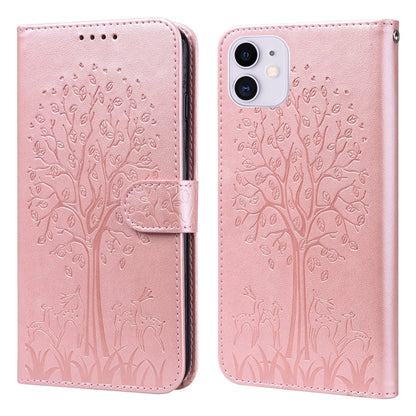 Tree & Deer Pattern Pressed Printing Horizontal Flip Leather Phone Case, For iPhone 13 Pro, For iPhone 13, For iPhone X / XS, For iPhone XR